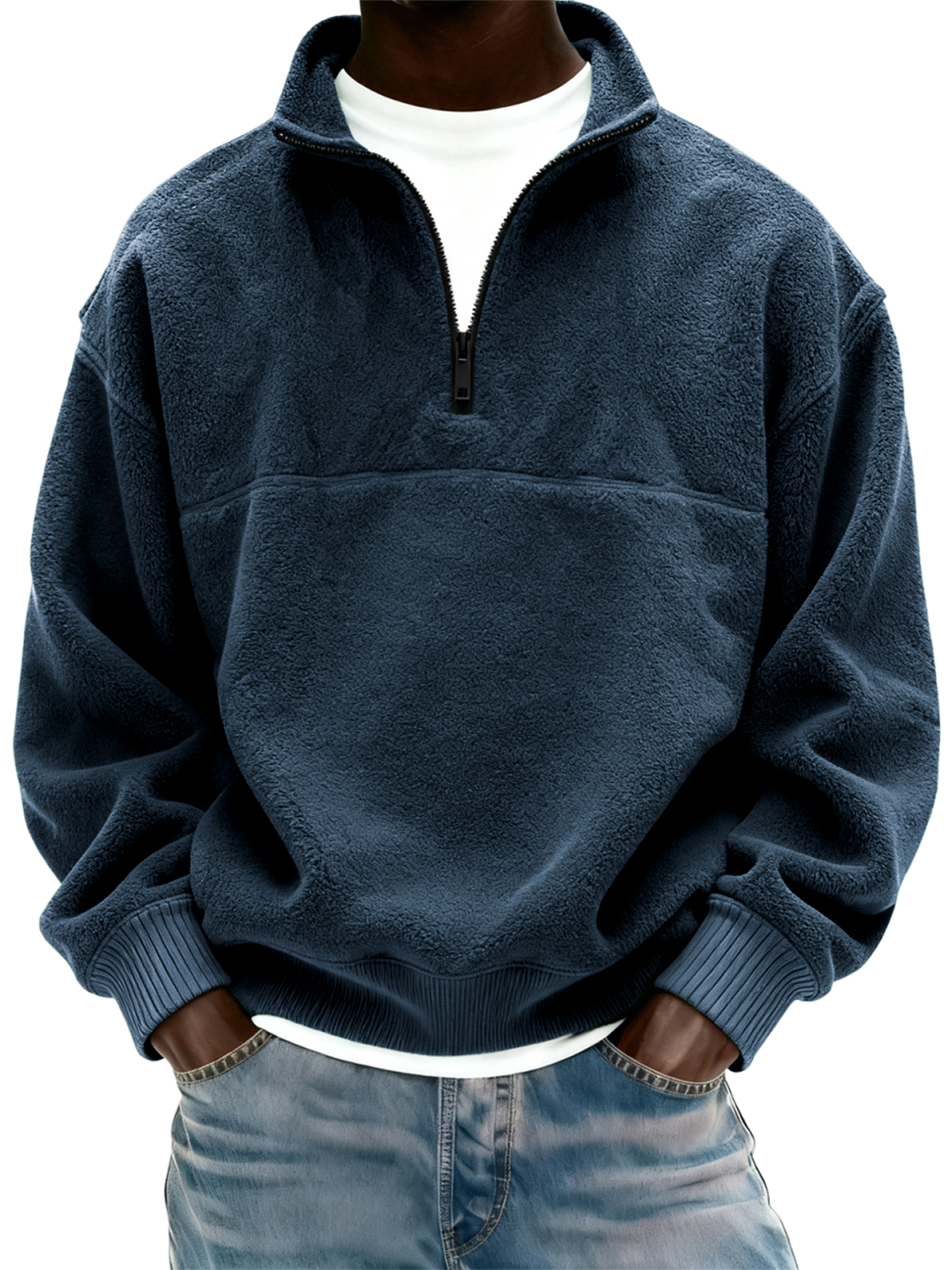 Herren Polar Fleece Viertel Reißverschluss Pullover Sweatshirt-deurabatt