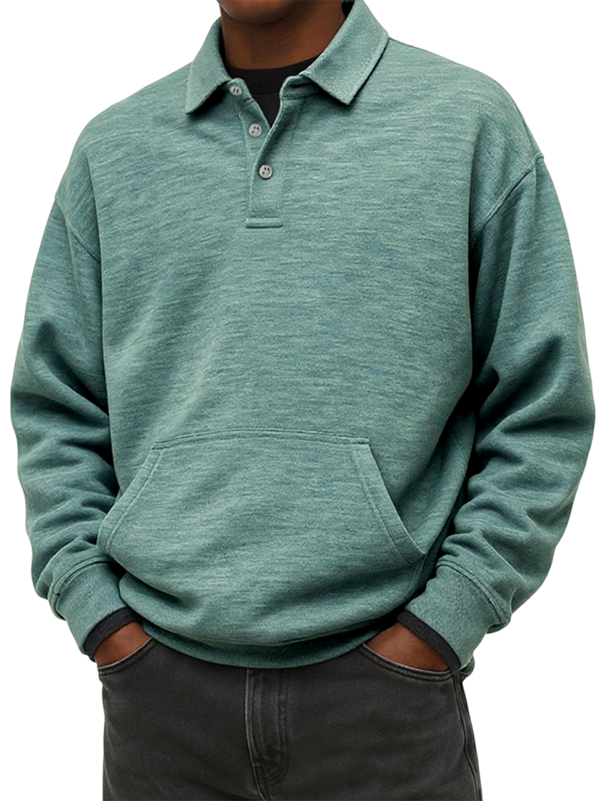 Herren Stylischer Schwergewicht Komfort Revers Sweatshirt mit Eingrifftaschen-deurabatt