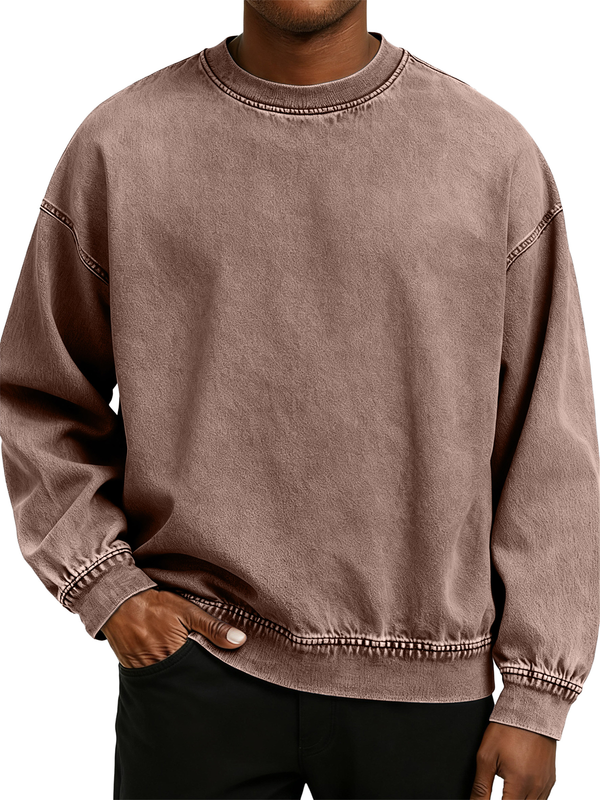 Herren Retro Gewaschen Zerrissene Baumwolle Rundhals Langarm Sweatshirt-deurabatt