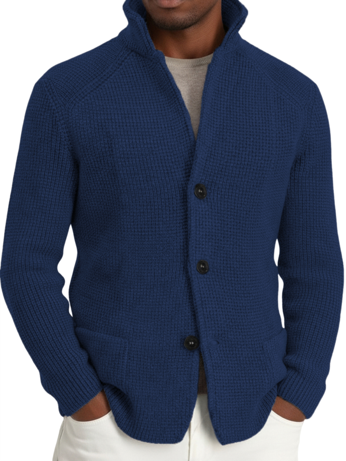 Herren-Strickjacke im Retro-Stil mit Anzugkragen-deurabatt