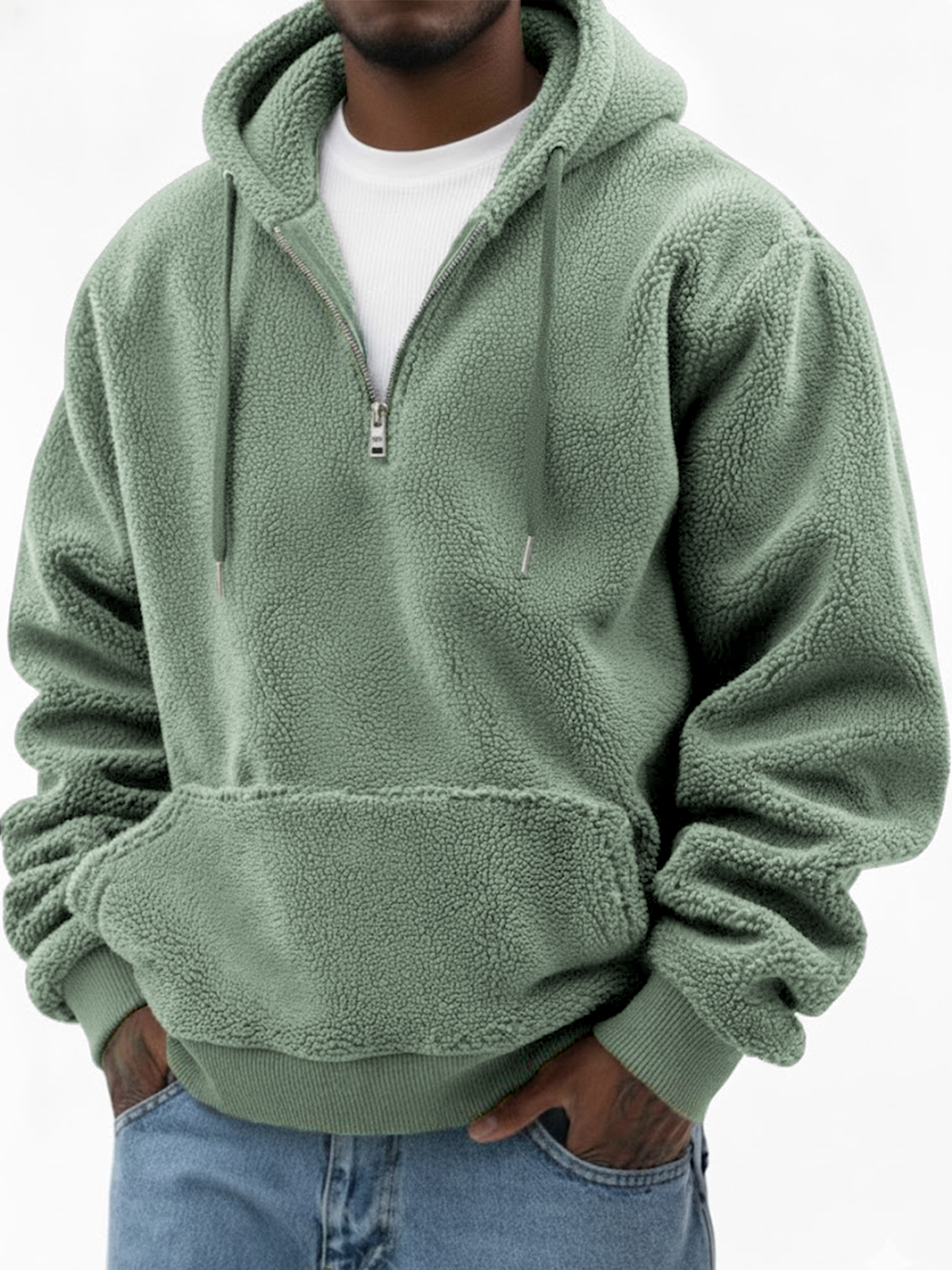 Herren Komfort Sherpa Warm Viertel-Reißverschluss Pullover Hoodie-deurabatt