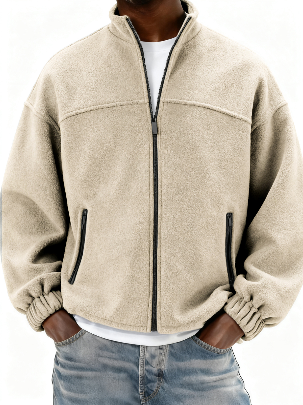 Herren Fleece Vollzip Stehkragenjacke mit Seitentaschen-deurabatt