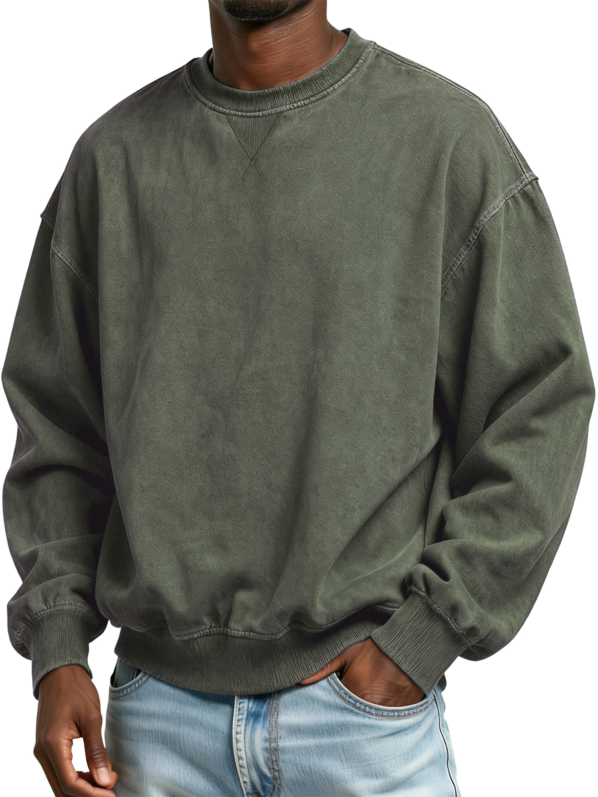 Herren 100% Baumwolle Retro Casual Gewaschen Abgenutzt Rundhals Langarm Sweatshirt-deurabatt