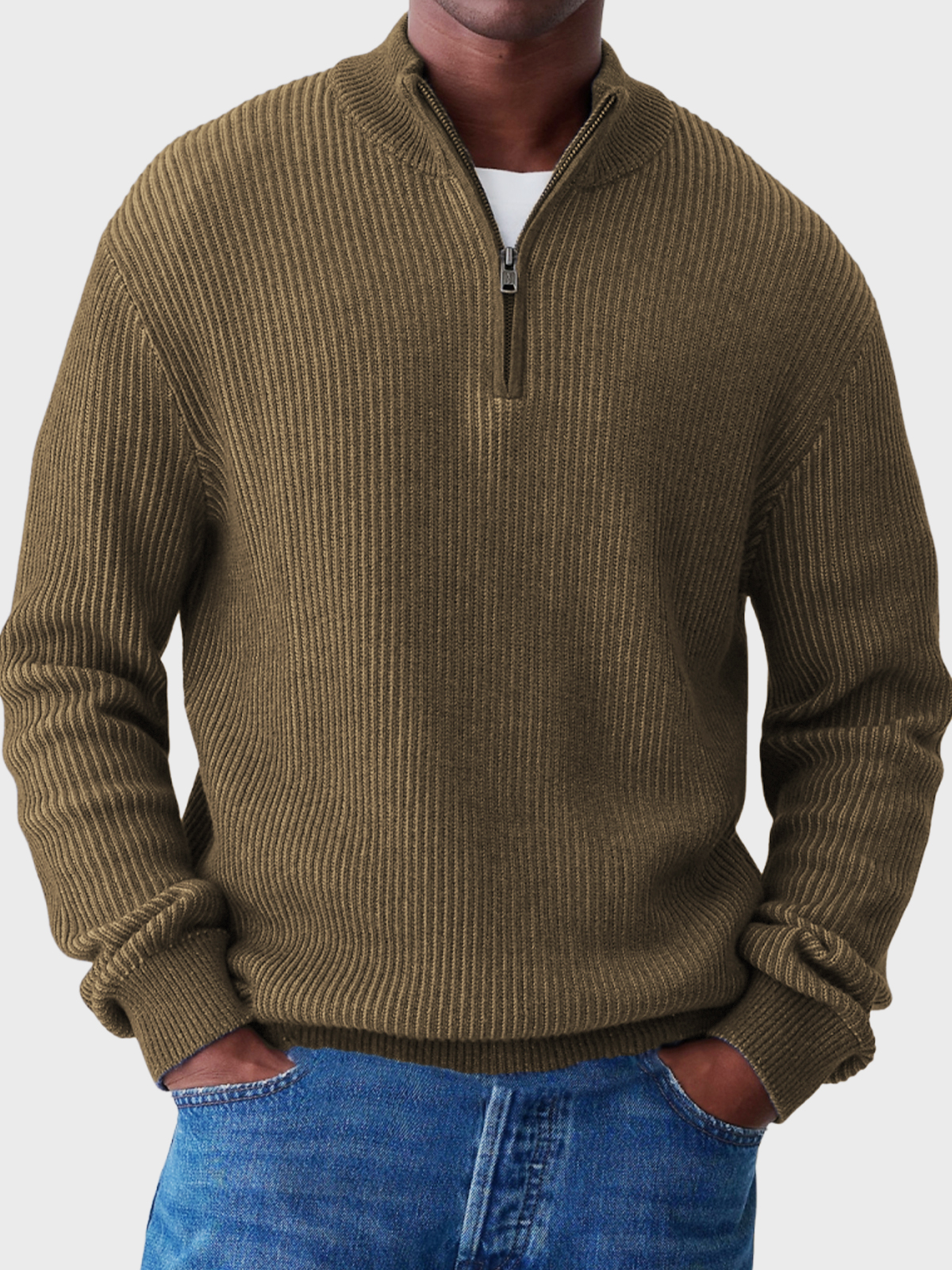 Lässiger Herrenpullover mit halbem Reißverschluss und Stehkragen-deurabatt