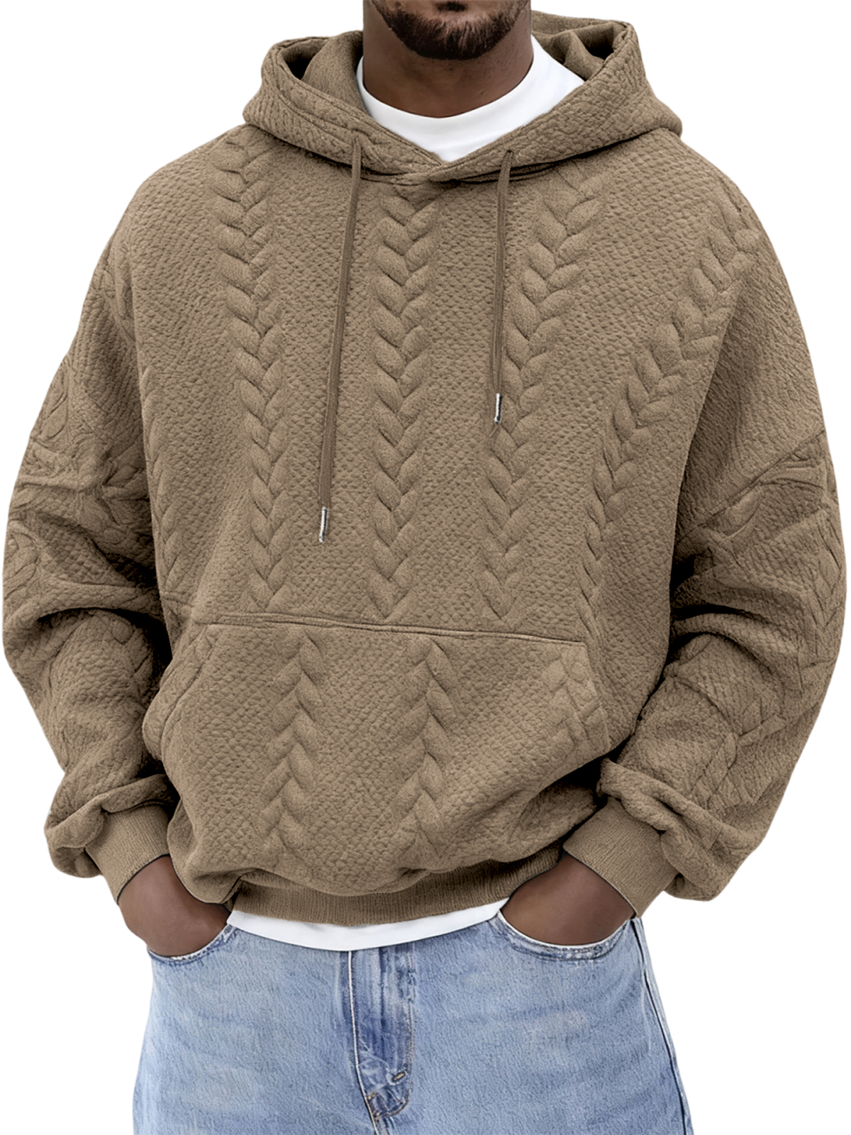 Herren Jacquard einfarbiger strukturierter Kapuzenpullover-deurabatt