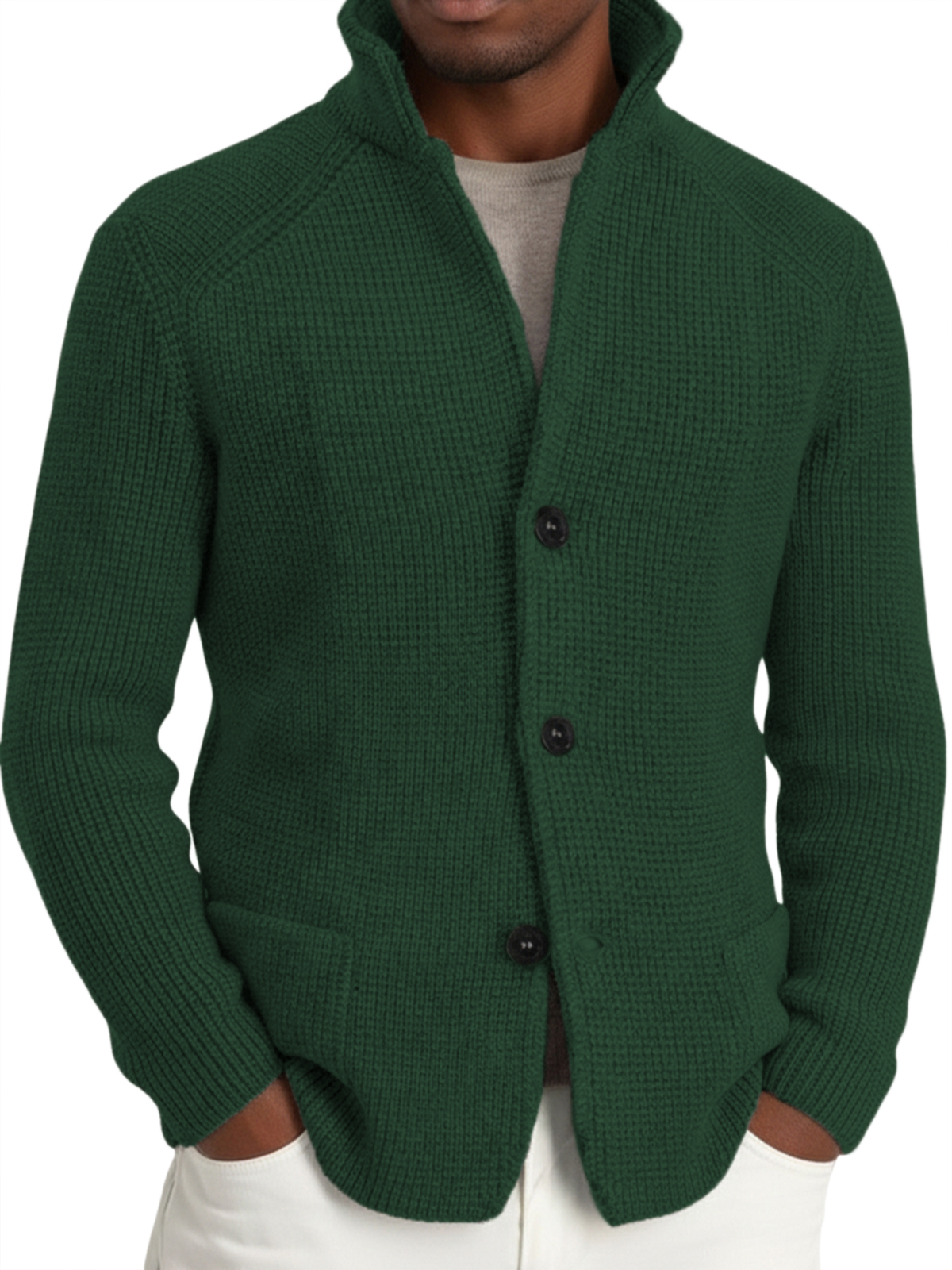 Herren-Strickjacke im Retro-Stil mit Anzugkragen-deurabatt