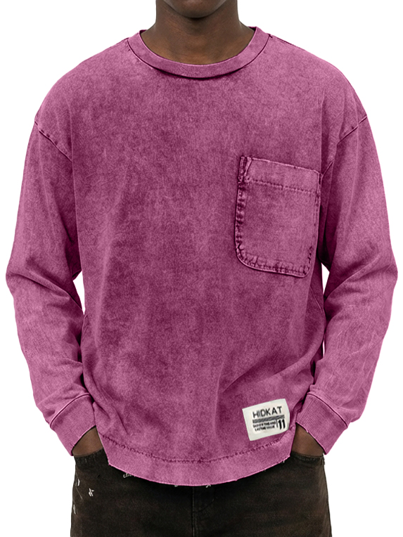 Herren Vintage gewaschenes und beschädigtes Baumwoll-T-Shirt mit langen Ärmeln-deurabatt