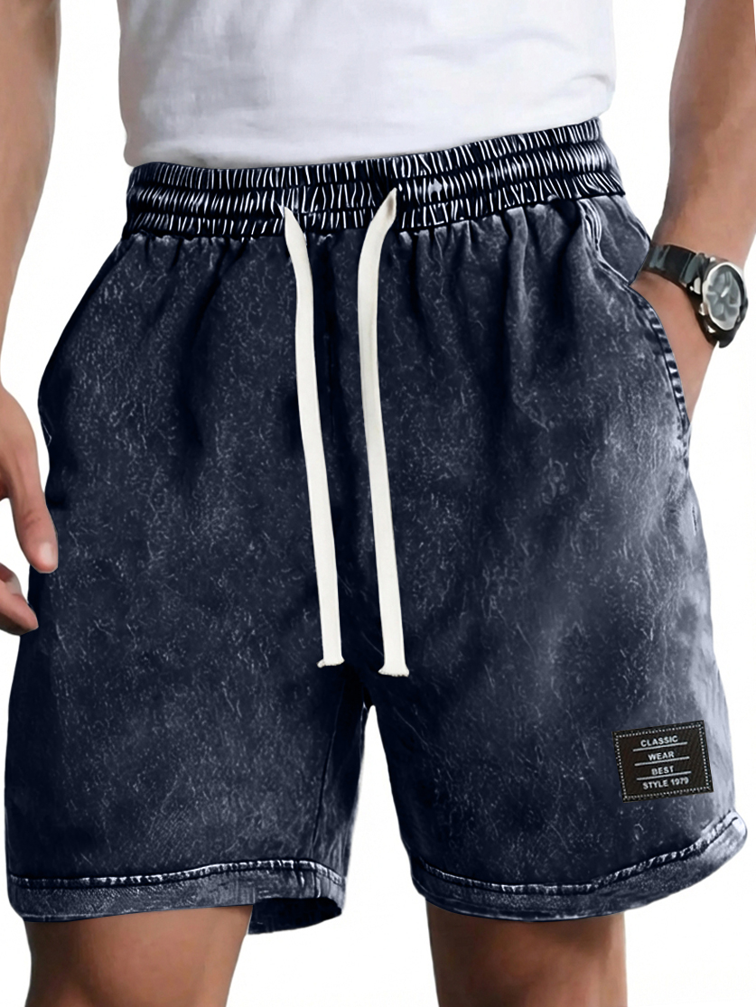 Herren Vintage gewaschene, distressed Baumwolle bestickte Logo Mehrfachtaschen Shorts-ZierMode