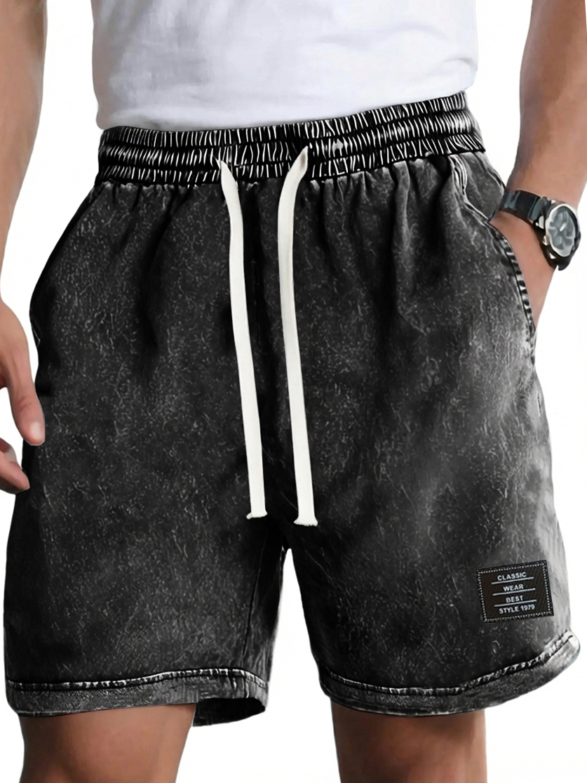 Herren Vintage gewaschene, distressed Baumwolle bestickte Logo Mehrfachtaschen Shorts-ZierMode