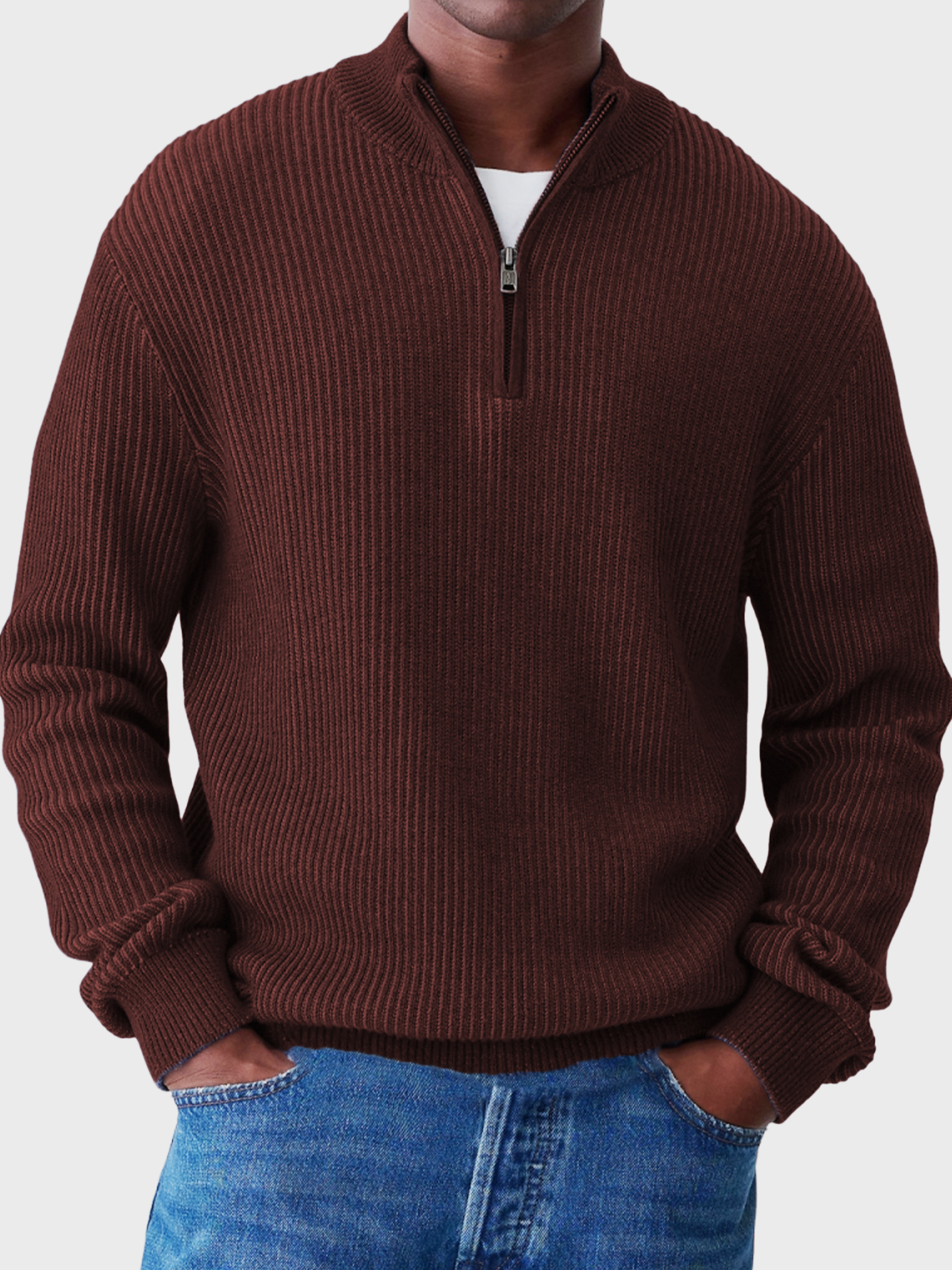 Lässiger Herrenpullover mit halbem Reißverschluss und Stehkragen-deurabatt