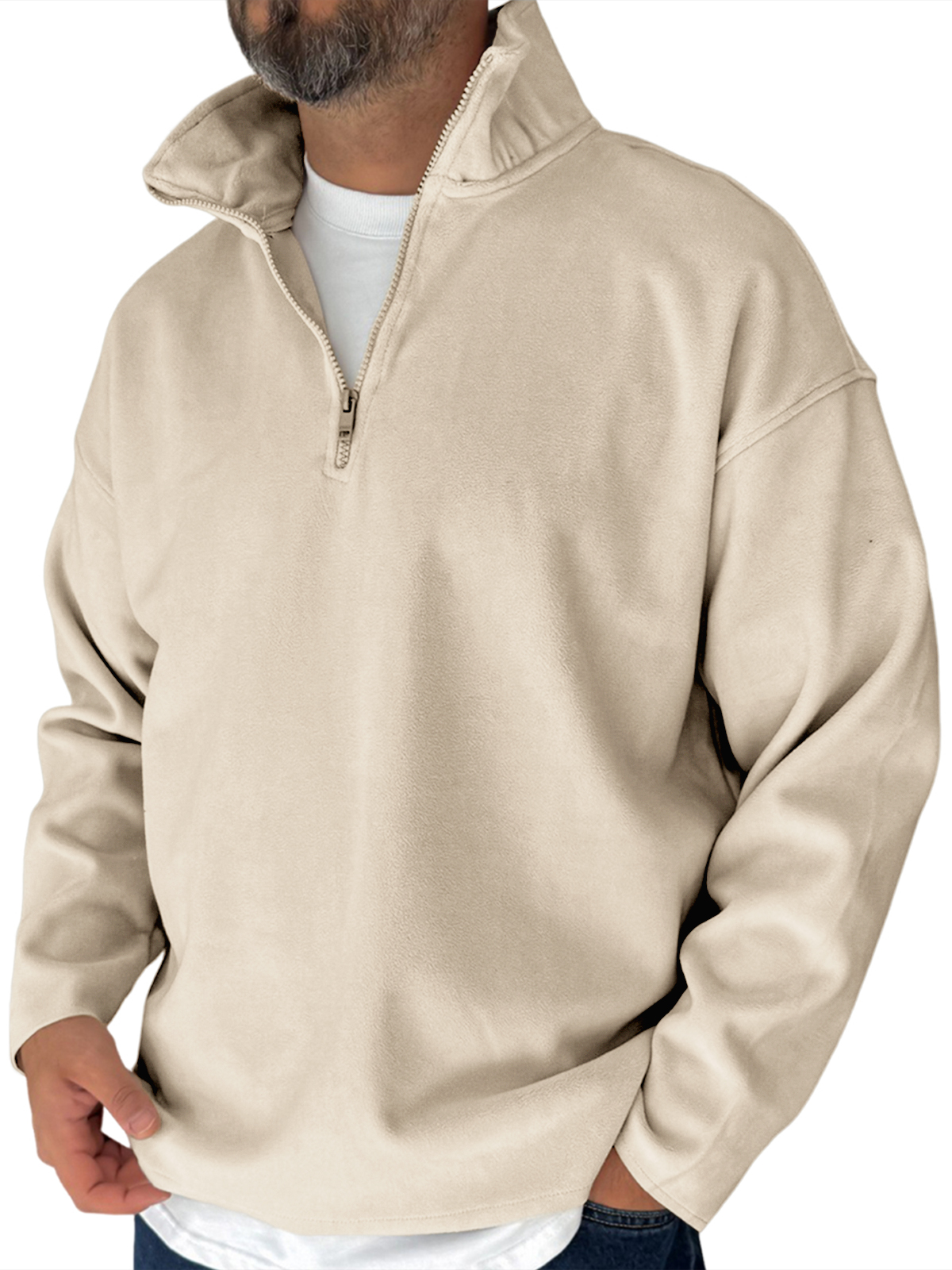Herren Einfaches Fleece Halbzip Basis Pullover Sweatshirt-deurabatt