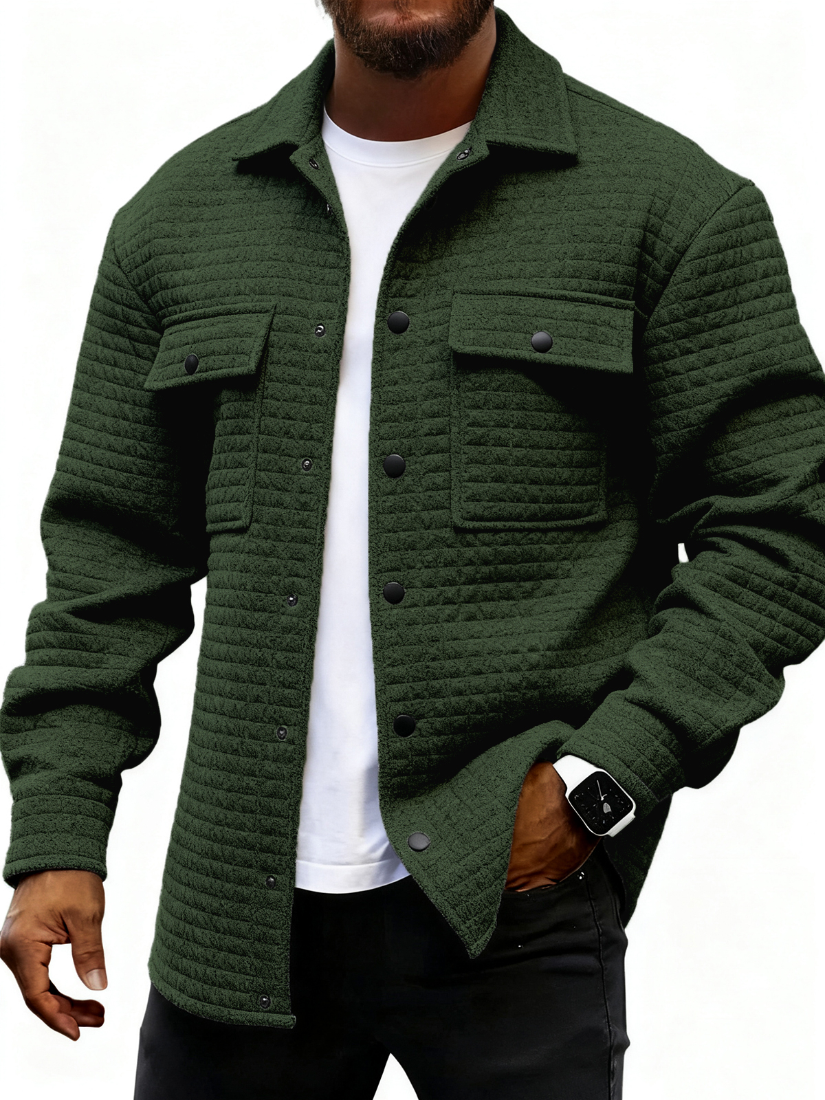 Lässige Herrenjacke aus Jacquard mit kleinen Karos, locker geschnitten-deurabatt