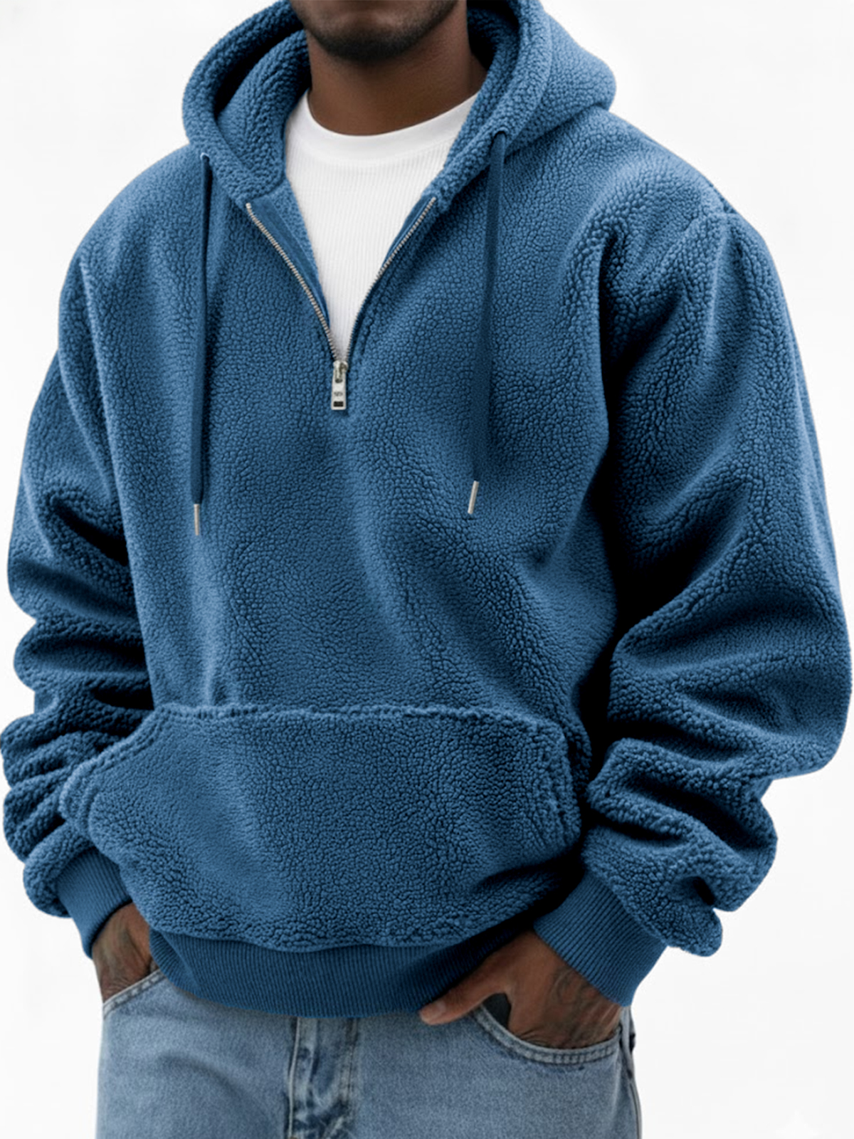 Herren Komfort Sherpa Warm Viertel-Reißverschluss Pullover Hoodie-deurabatt