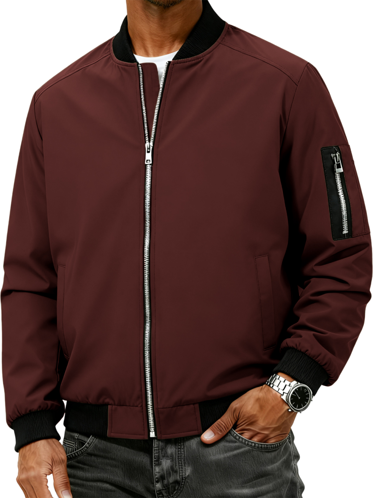 Herren Stehkragen Cardigan Reißverschluss Modejacke-deurabatt
