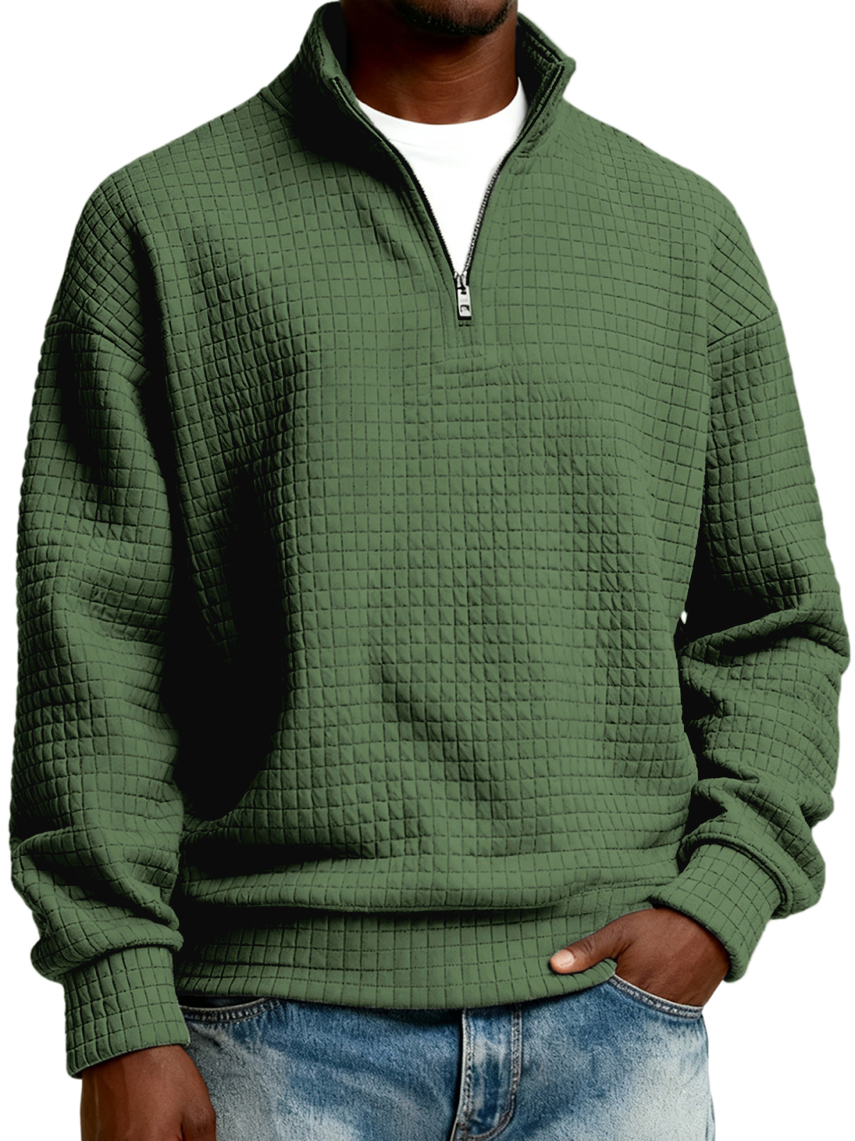 Herren-Stepppullover mit halbem Reißverschluss aus Jacquard-Gewebe-deurabatt