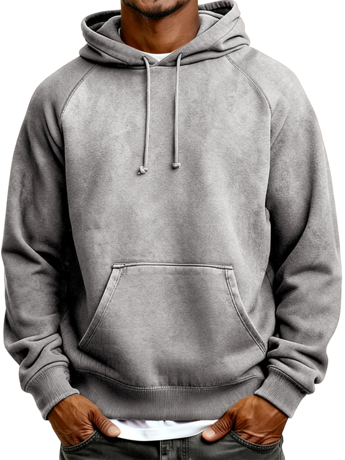 Herren Wildleder Raglanärmel Pullover Kapuzen-Sweatshirt-deurabatt