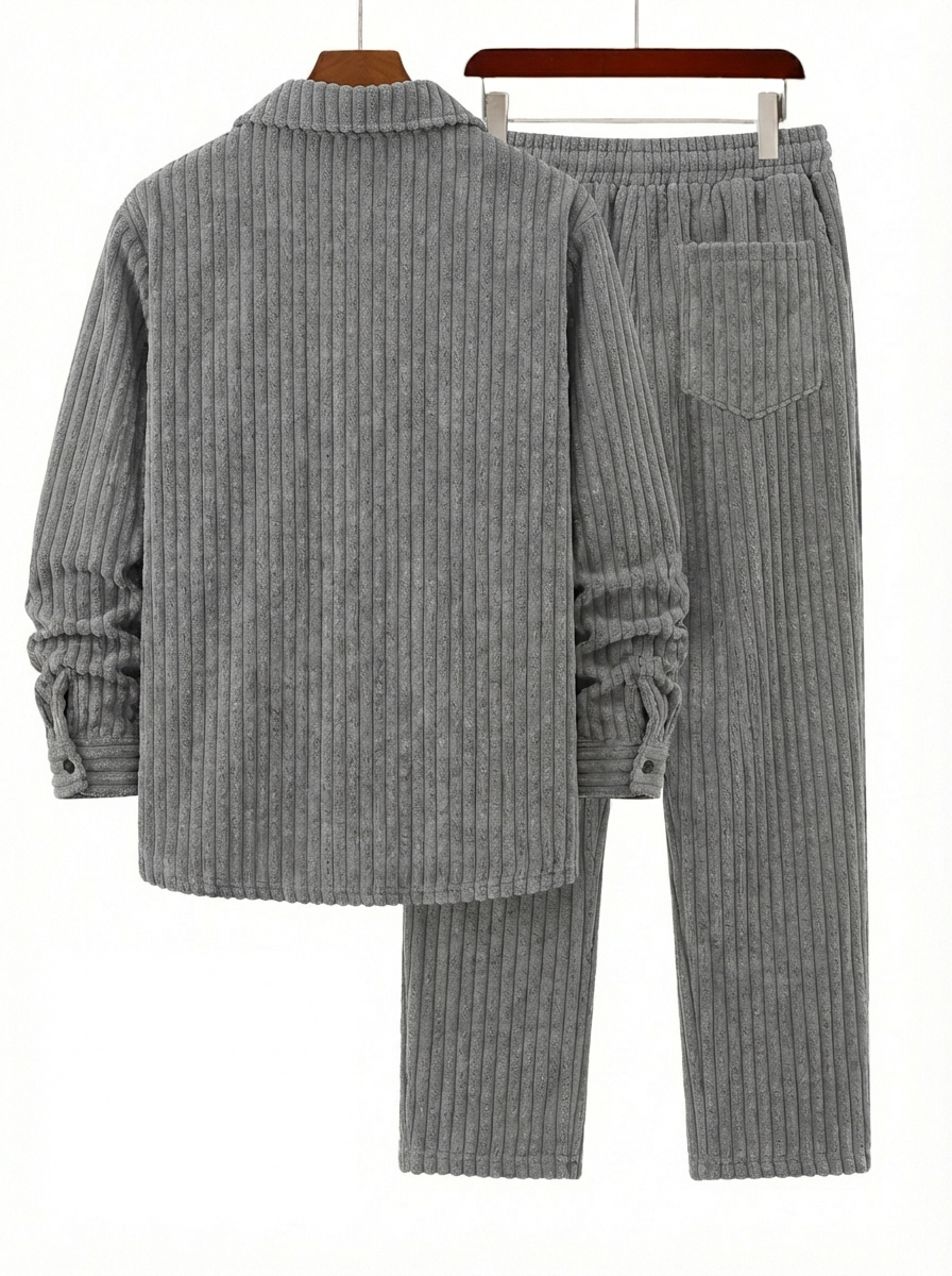Herren Retro Corduroy Gestreiftes Hemd und Hose Set OOTD-deurabatt