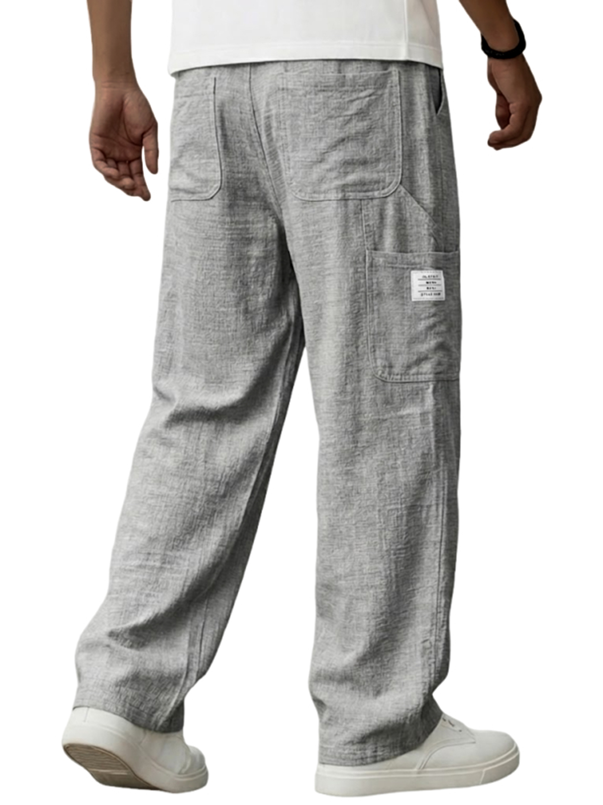 Herren Vintage Atmungsaktive Leinen Mehrfachtaschen Freizeit Bestickte Etikett Hose-deurabatt