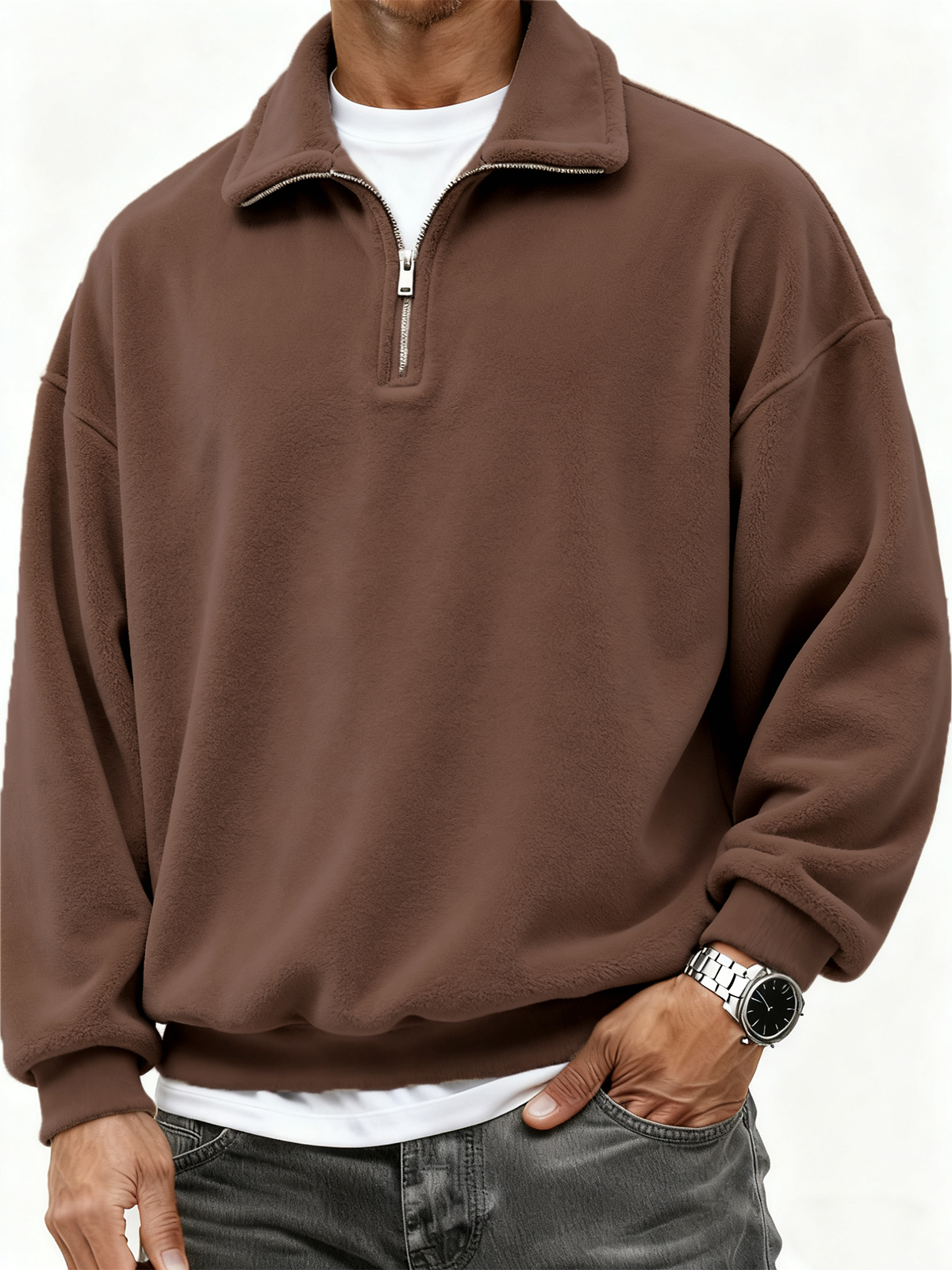 Herren Quarter Zip Polar Fleece Pullover Sweatshirt-deurabatt