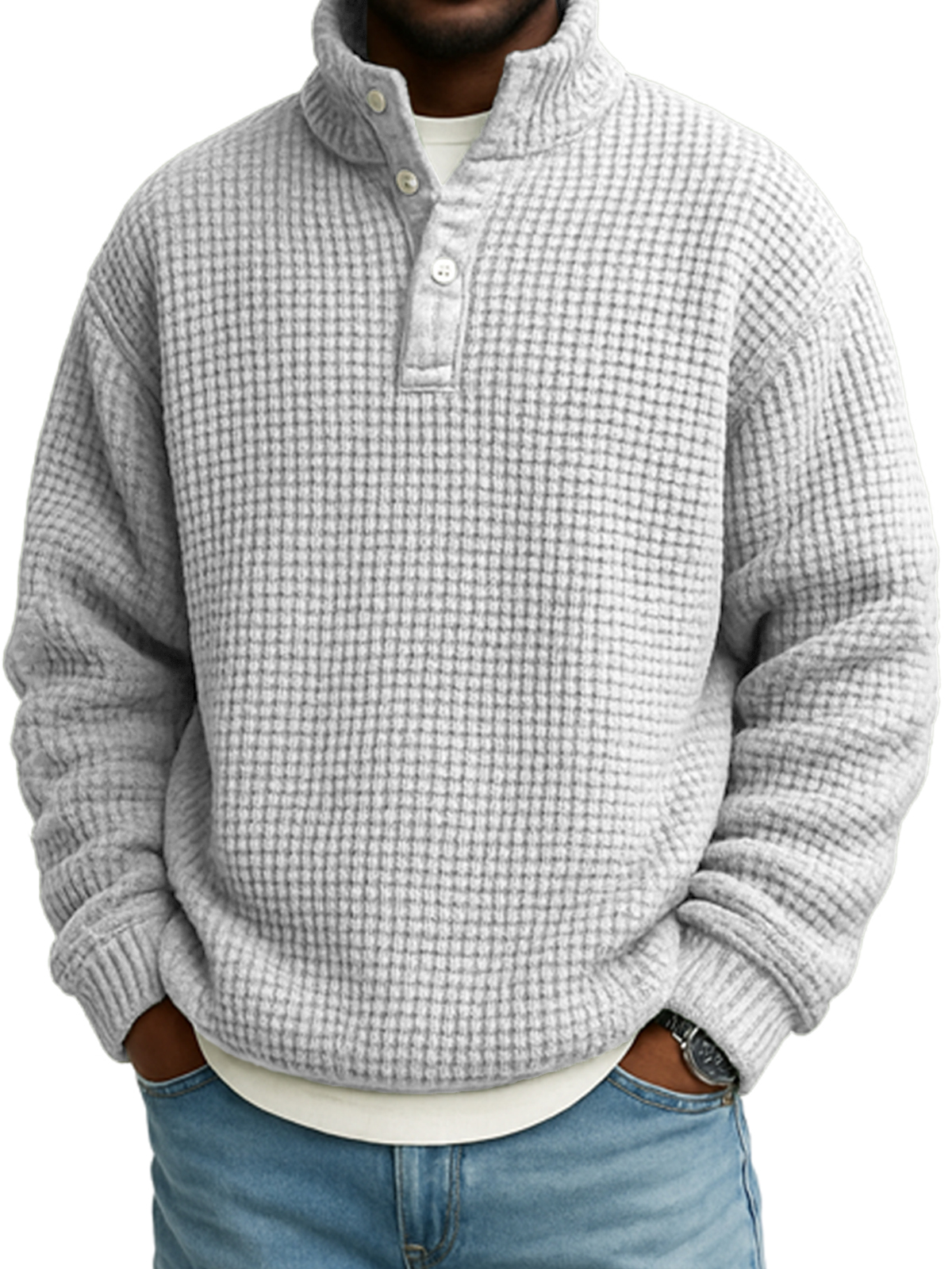 Herren Atmungsaktives Strick-Waffelpullover Sweatshirt-deurabatt
