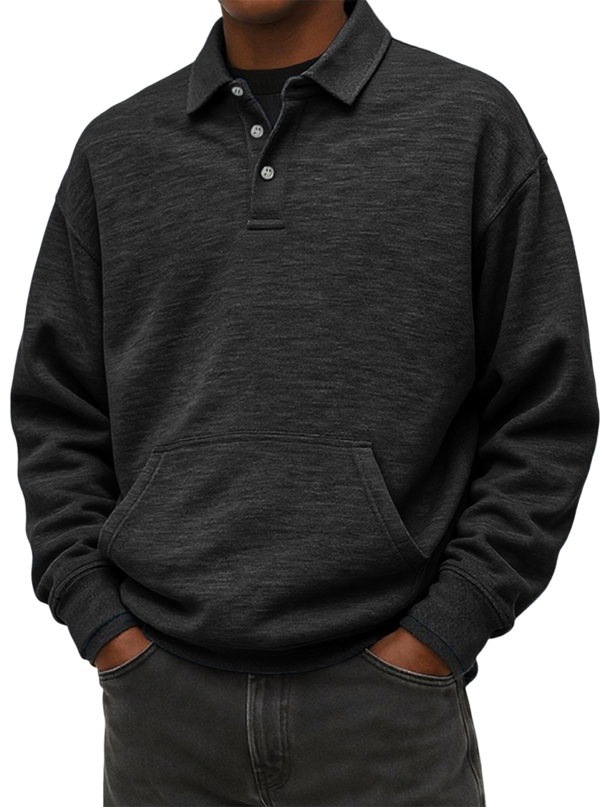 Herren Stylischer Schwergewicht Komfort Revers Sweatshirt mit Eingrifftaschen-deurabatt