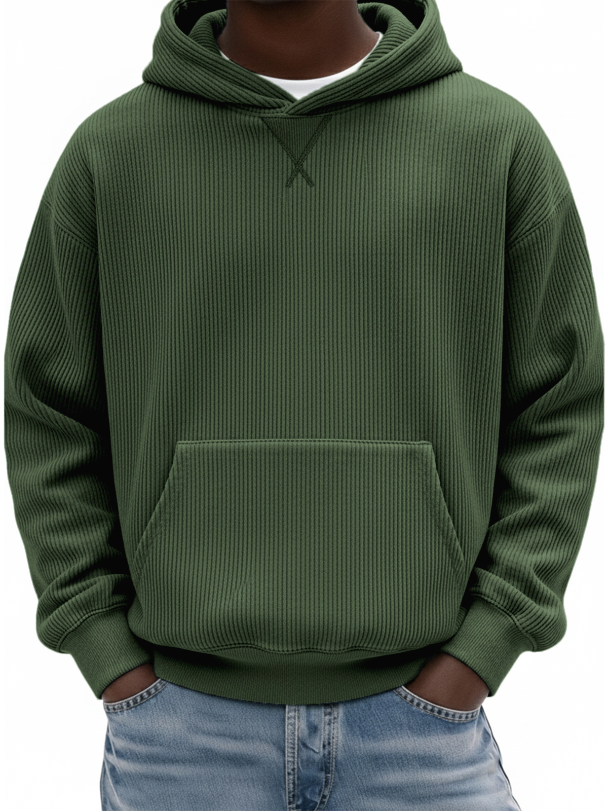 Herren Einfaches Rippstrick X-Stich Basic Pullover Hoodie-deurabatt