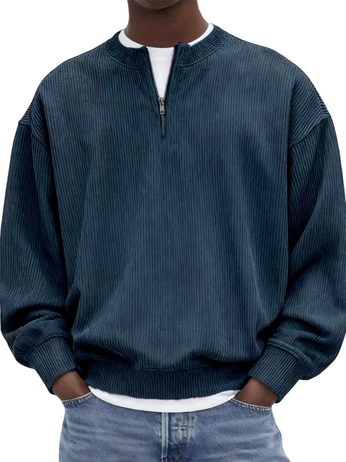 Herren Quarter-Zip Stilvolles Corduroy Langarm-Pullover-deurabatt