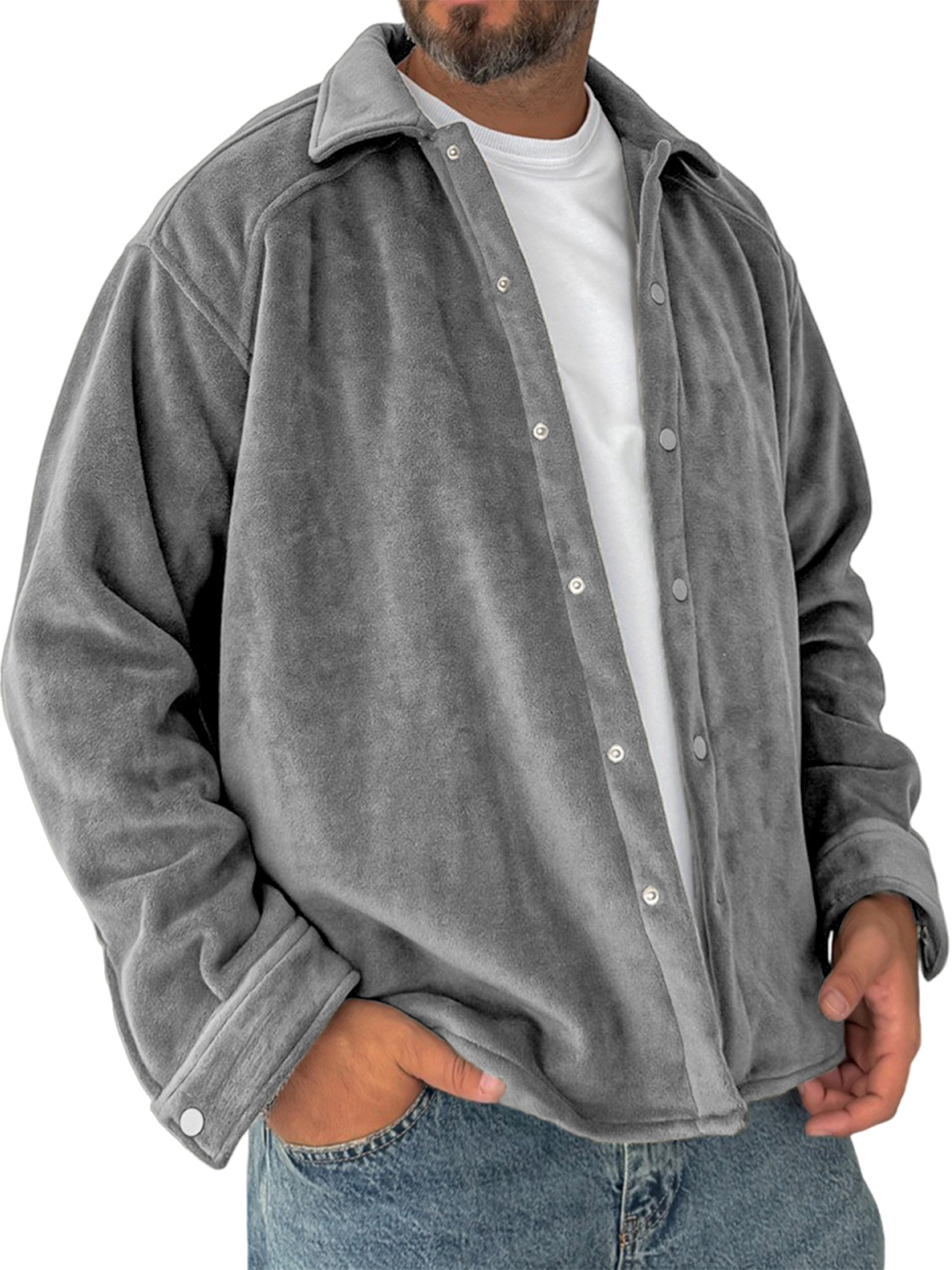 Herren Vintage Fleece Jacke Warme Freizeit Cardigan Hemd-deurabatt