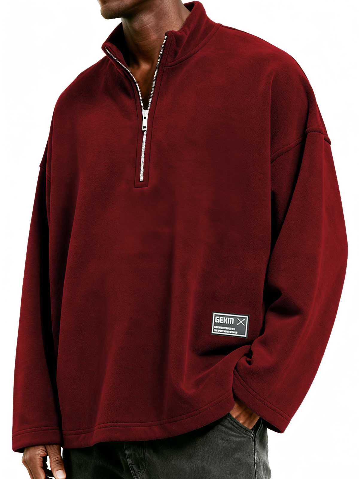 Herren Halbzip Polar Fleece Stehkragen Sweatshirt mit besticktem Etikett-deurabatt