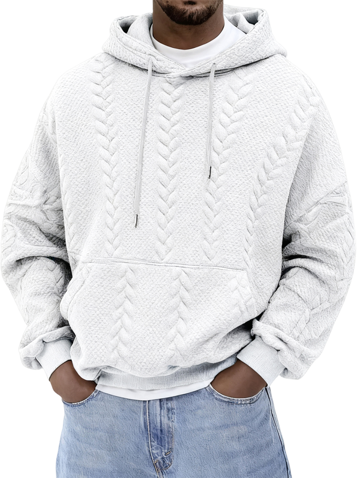 Herren Jacquard einfarbiger strukturierter Kapuzenpullover-deurabatt