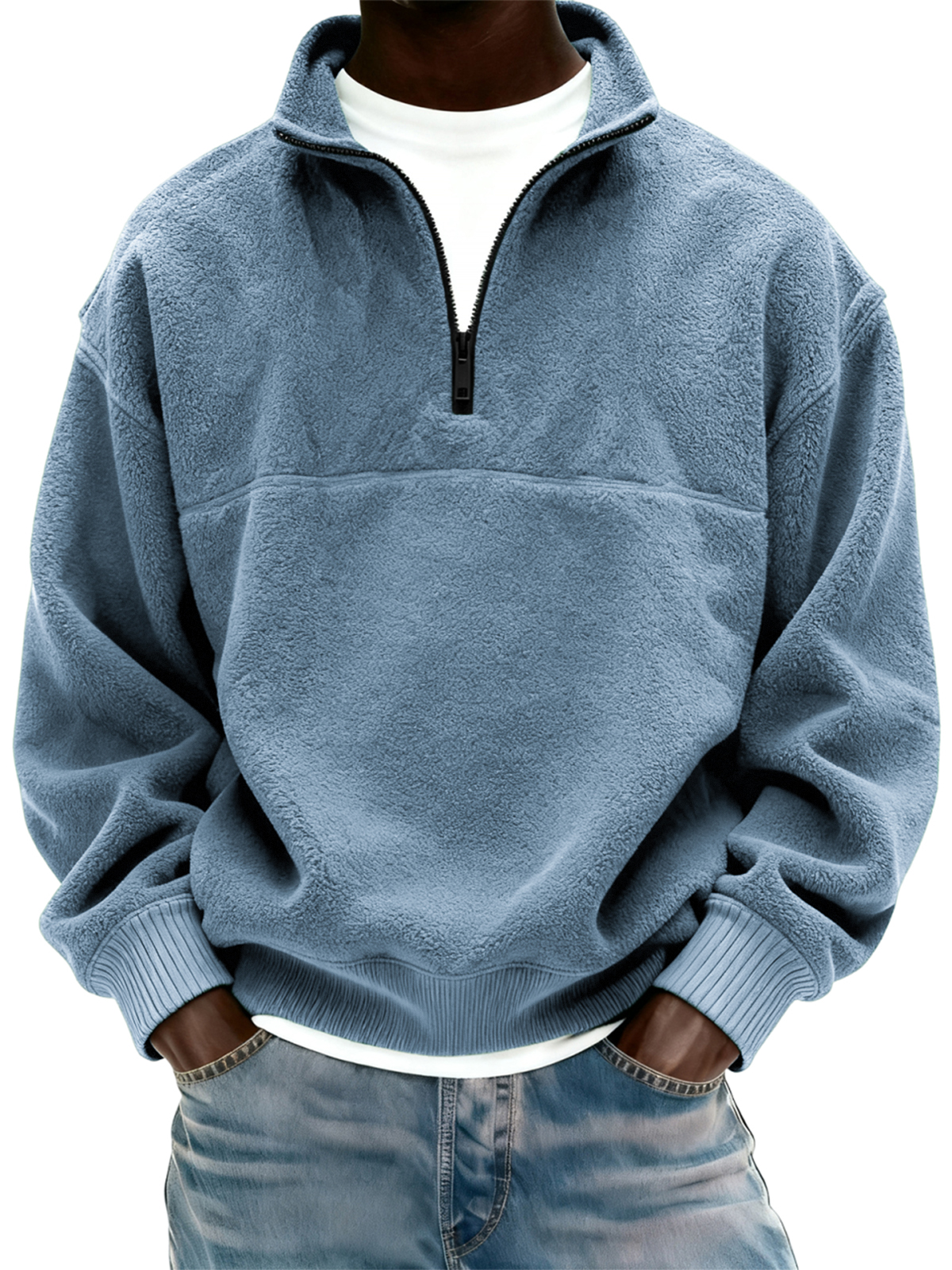 Herren Polar Fleece Viertel Reißverschluss Pullover Sweatshirt-deurabatt