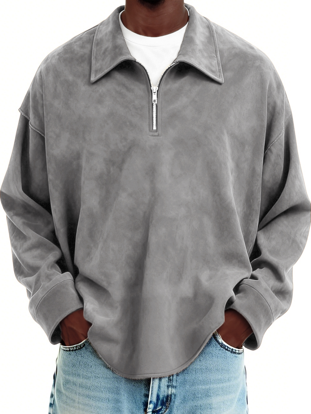 Herren-Vintage-Wildlederpullover mit Viertelreißverschluss-deurabatt