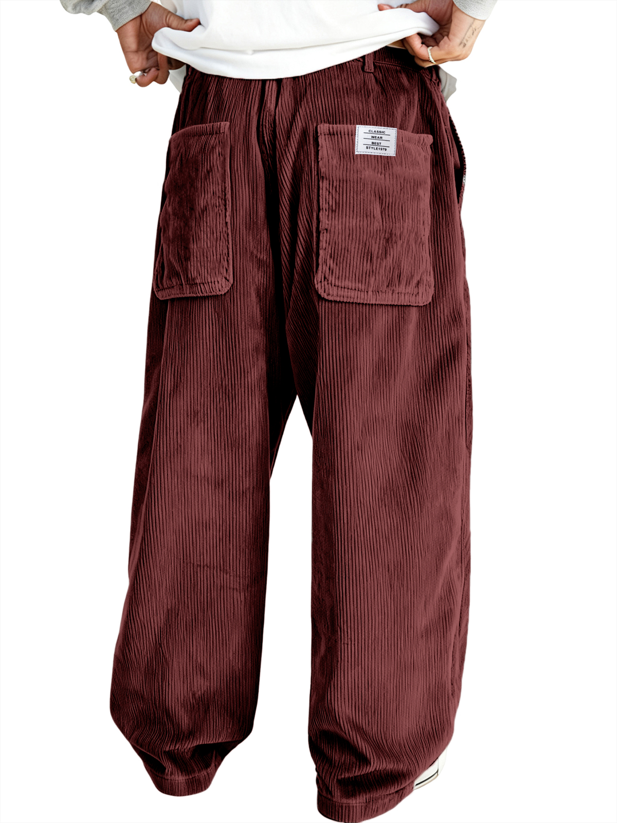 Herren Mehrfachtaschen Stilvolle Cord-Ripp Casual-Hosen mit besticktem Etikett-deurabatt