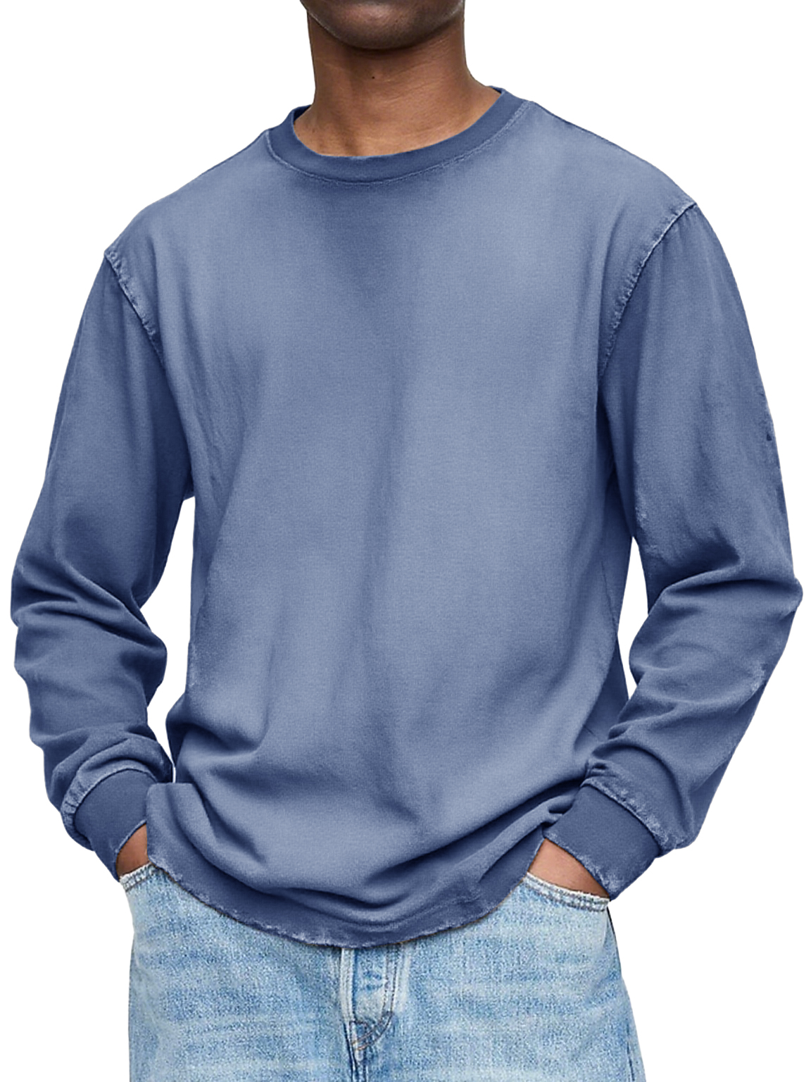 Herren Vintage gewaschen und distressed Baumwolle Rundhals Langarm T-Shirt-deurabatt