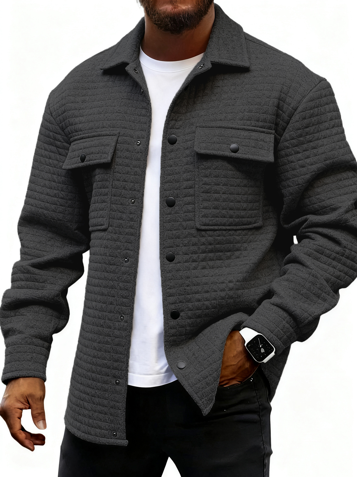 Lässige Herrenjacke aus Jacquard mit kleinen Karos, locker geschnitten-deurabatt