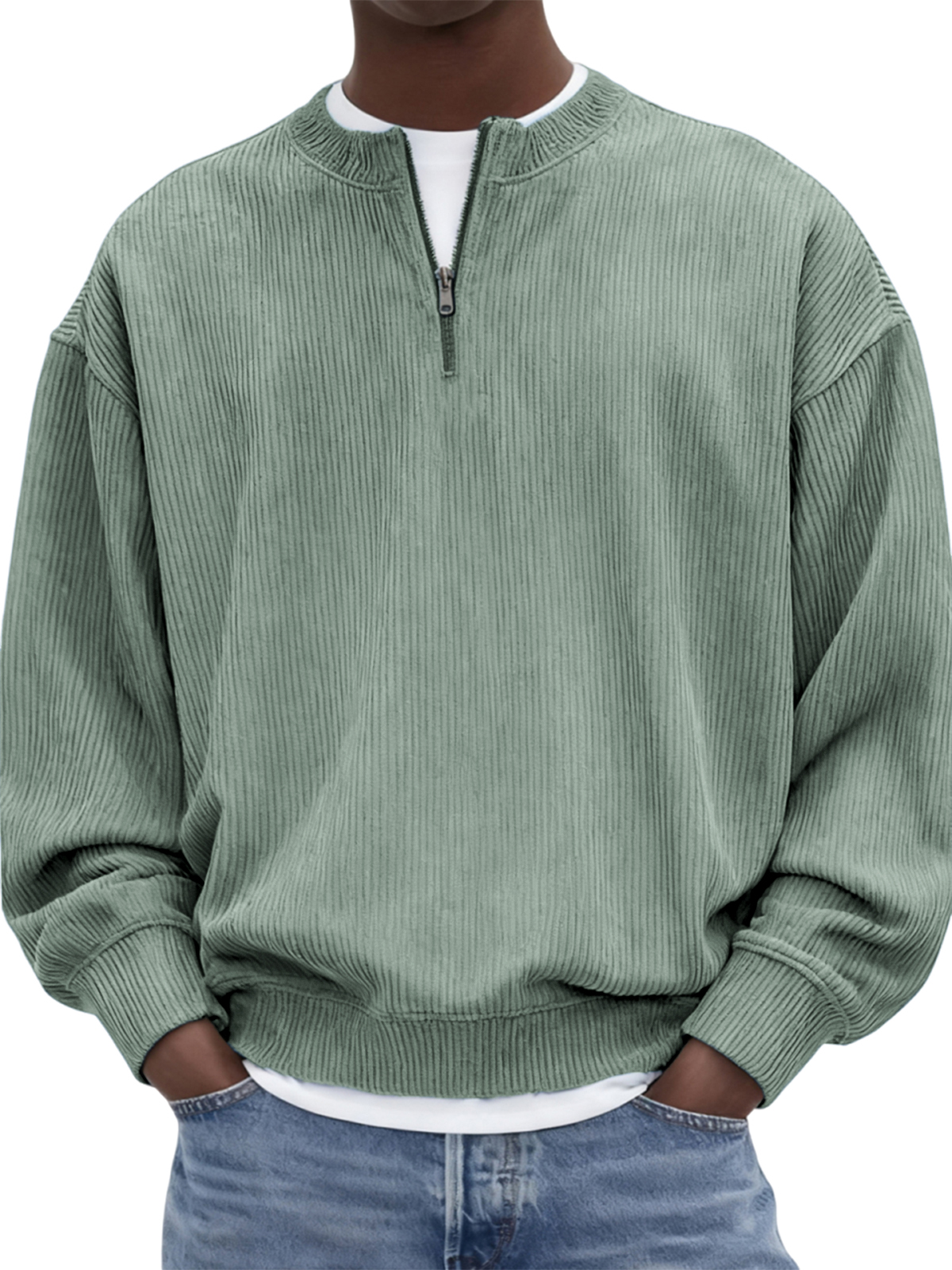 Herren Quarter-Zip Stilvolles Corduroy Langarm-Pullover-deurabatt