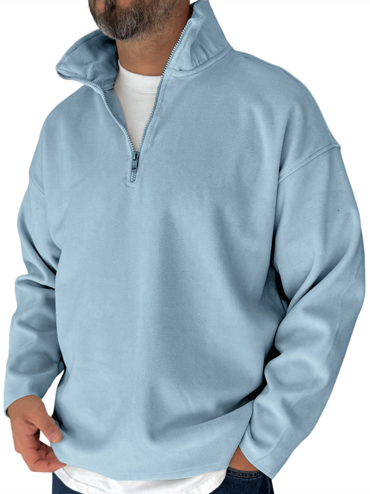 Herren Einfaches Fleece Halbzip Basis Pullover Sweatshirt-deurabatt