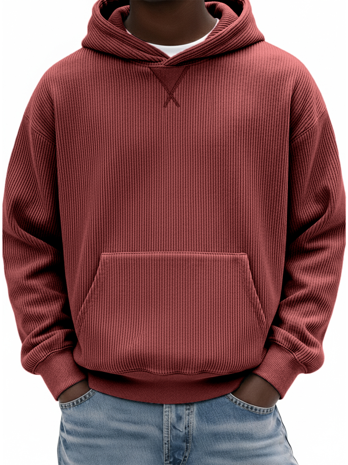 Herren Einfaches Rippstrick X-Stich Basic Pullover Hoodie-deurabatt