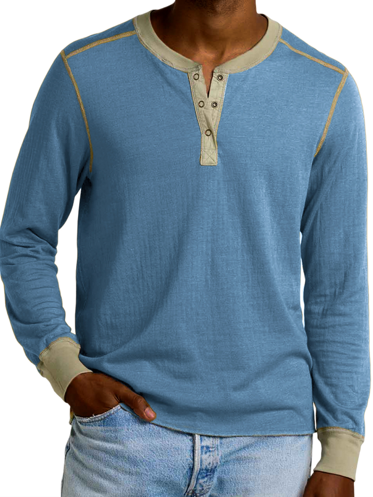 Herren-Henley-Shirt mit Retro-Kontrastärmeln-deurabatt