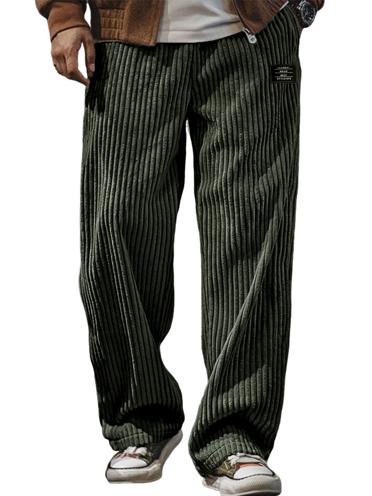 Herren stilvolle Cordhosen mit geripptem Design und gesticktem Etikett-deurabatt