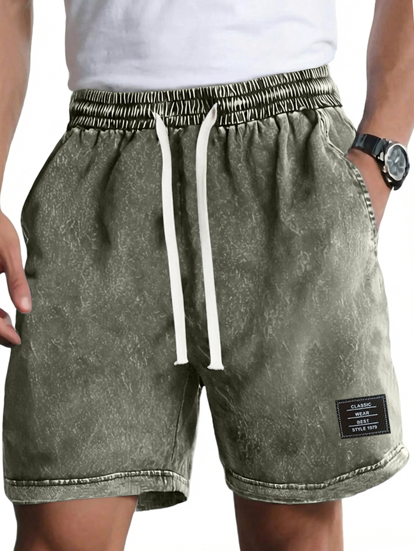 Herren Vintage gewaschene, distressed Baumwolle bestickte Logo Mehrfachtaschen Shorts-ZierMode