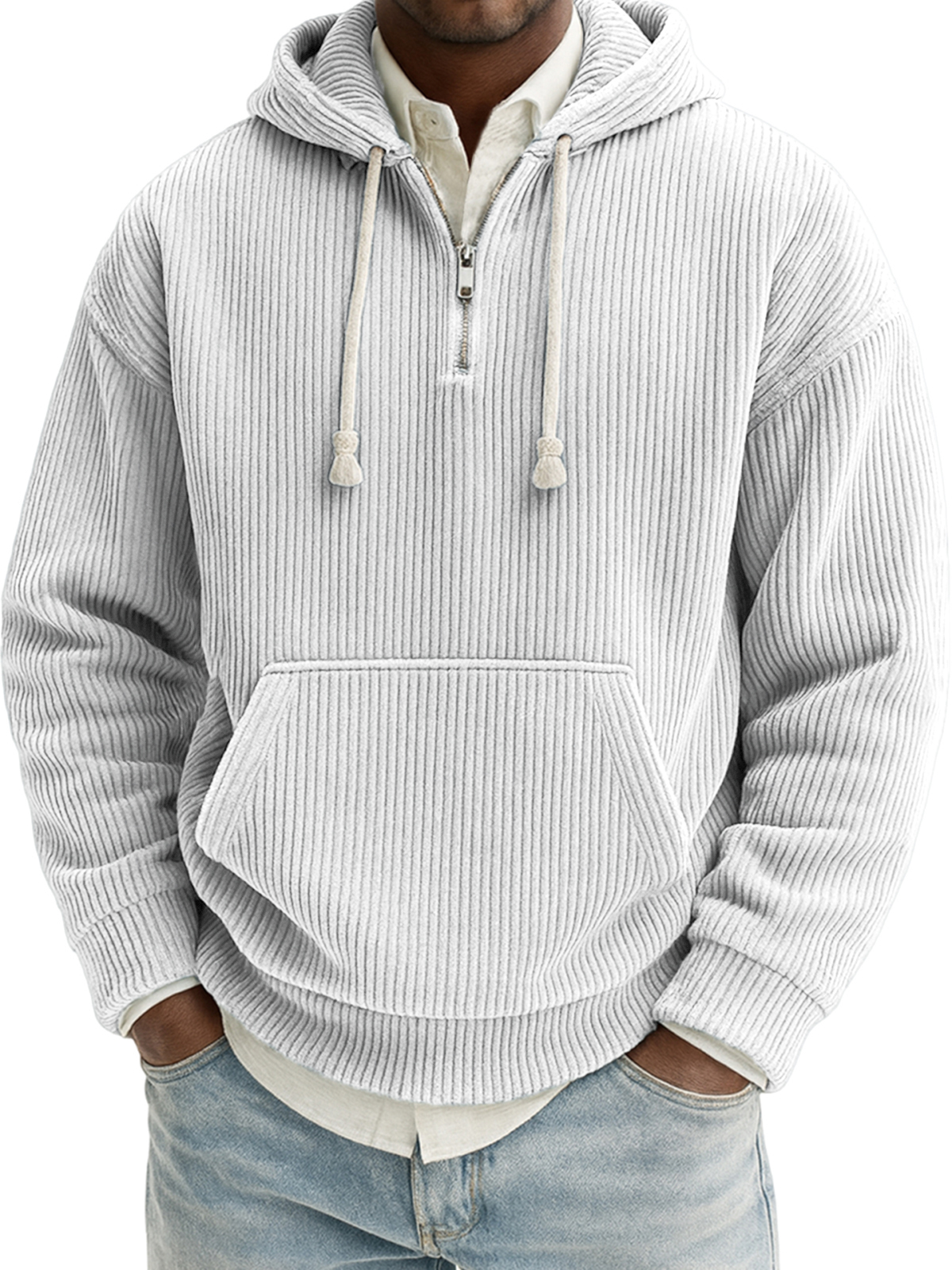 Herren Stilvoller Viertelreißverschluss Corduroy Gerippt Freizeit Pullover Kapuzen-Sweatshirt-ZierMode