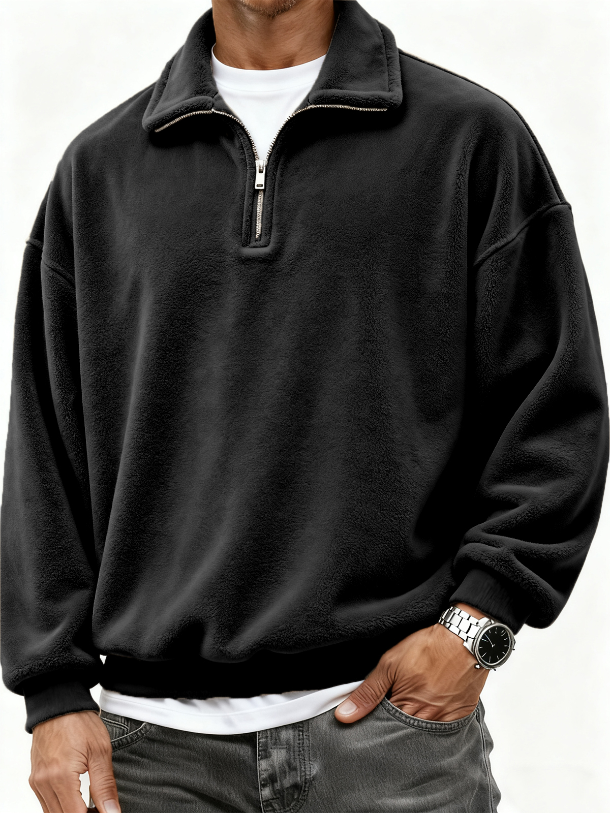 Herren Quarter Zip Polar Fleece Pullover Sweatshirt-deurabatt