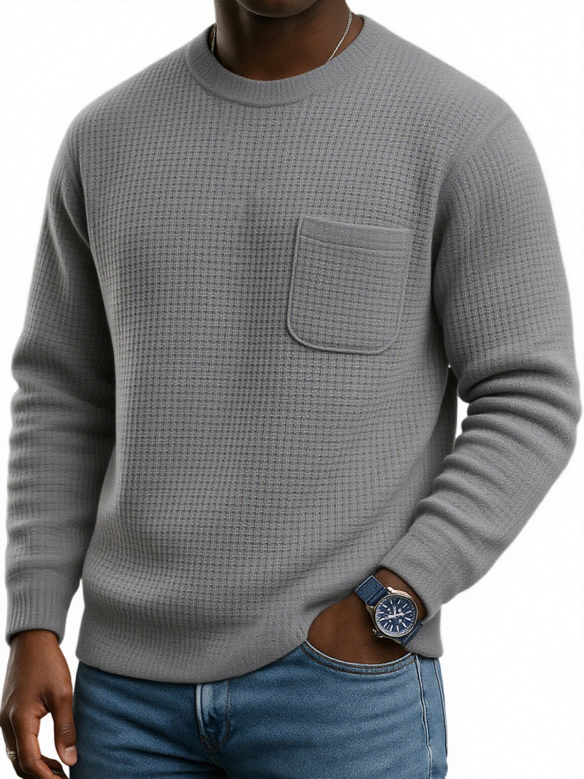 Stylisches Herren-Sweatshirt mit Waffelstruktur und Tasche-deurabatt