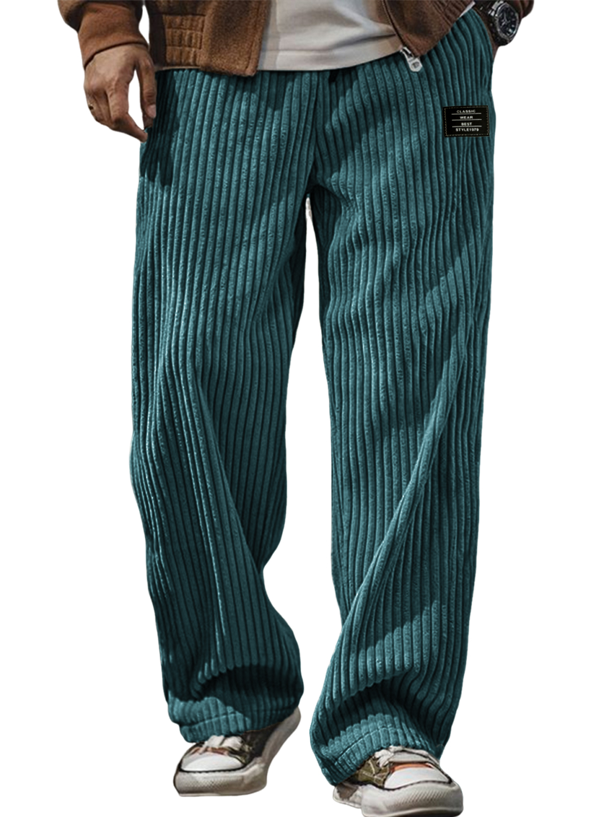 Herren stilvolle Cordhosen mit geripptem Design und gesticktem Etikett-deurabatt