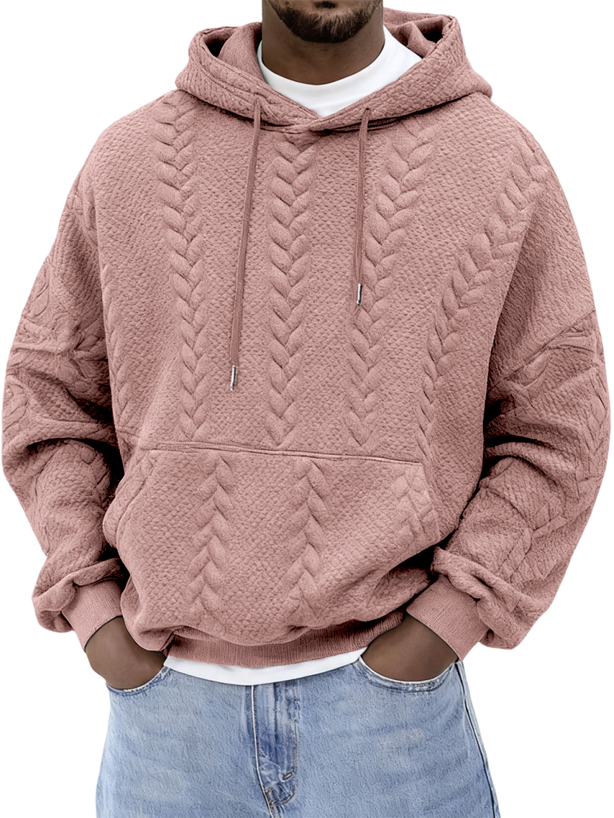 Herren Jacquard einfarbiger strukturierter Kapuzenpullover-deurabatt