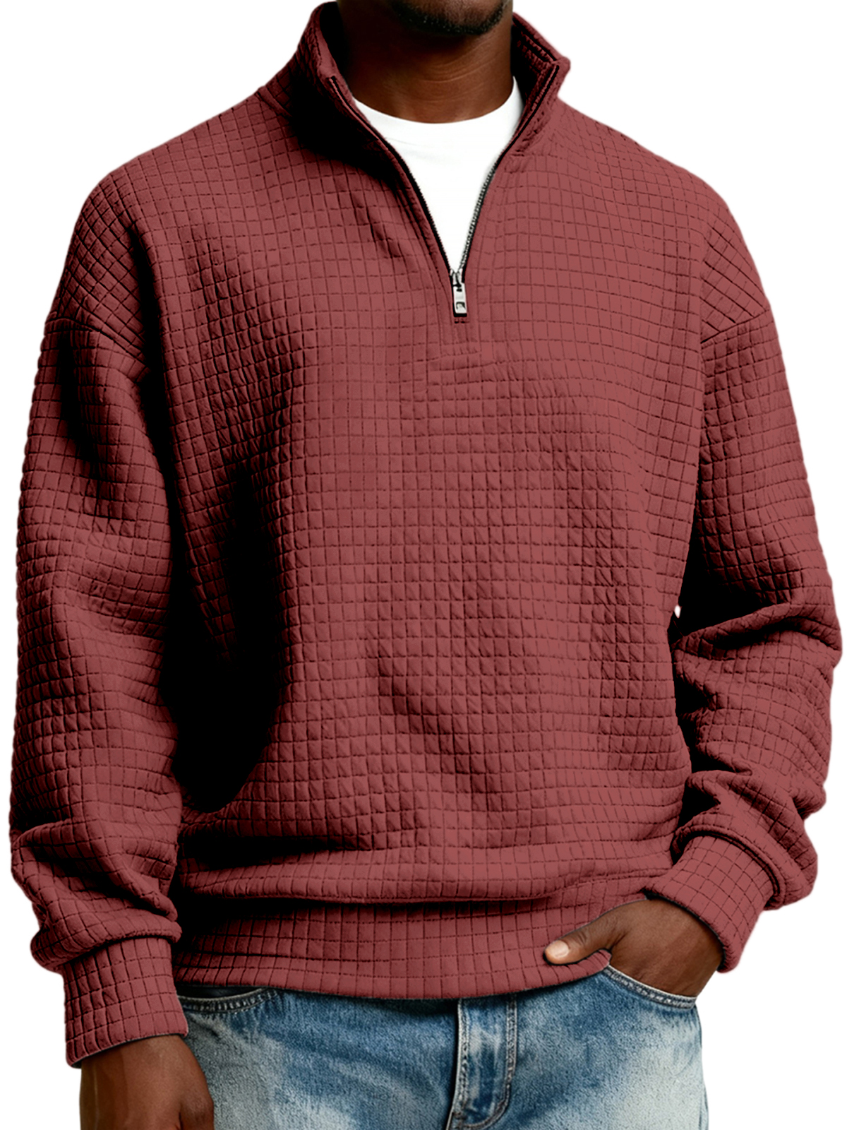 Herren-Stepppullover mit halbem Reißverschluss aus Jacquard-Gewebe-deurabatt