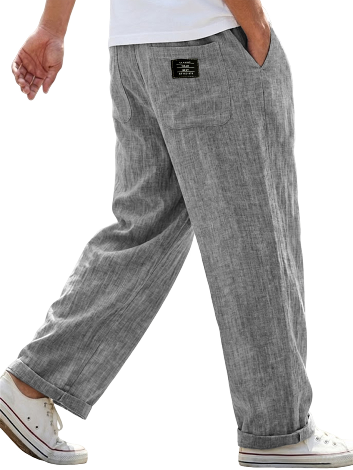 Herren Atmungsaktive Leinen Vintage Mehrfachtaschen Freizeit Bestickte Patchwork-Hosen-deurabatt