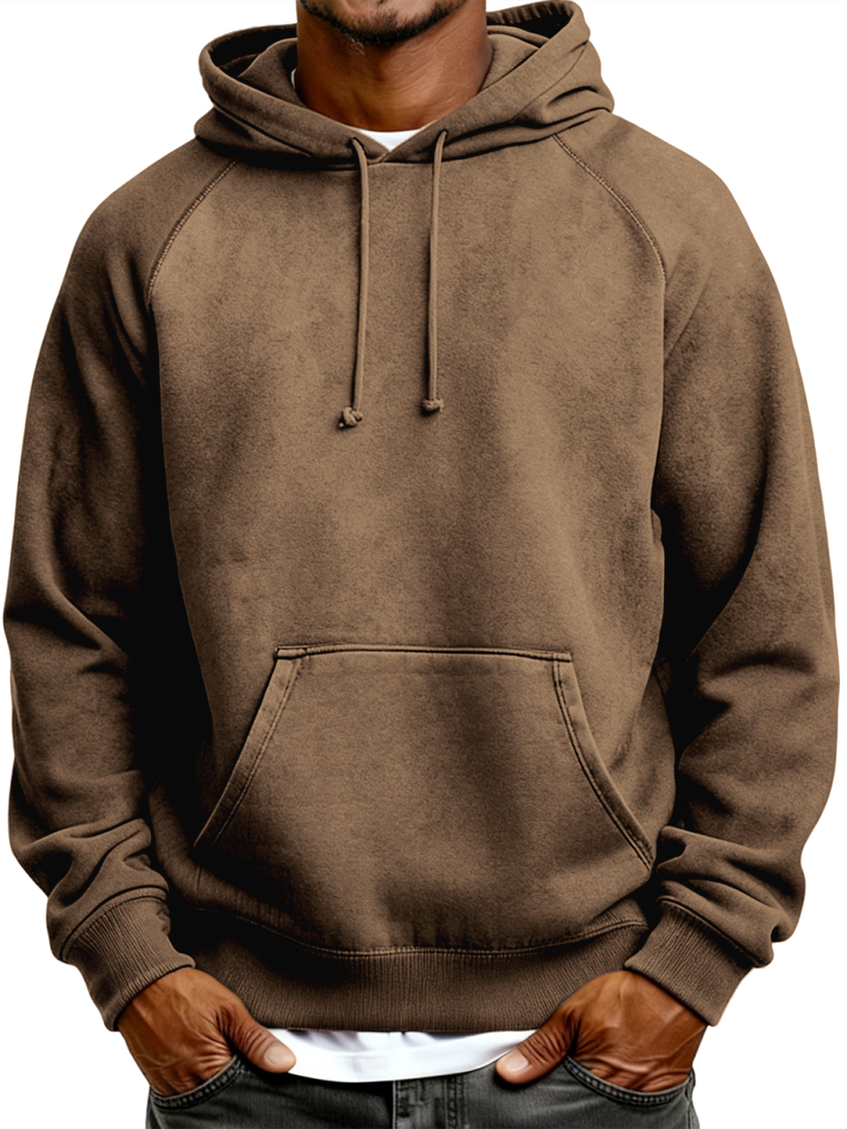 Herren Wildleder Raglanärmel Pullover Kapuzen-Sweatshirt-deurabatt