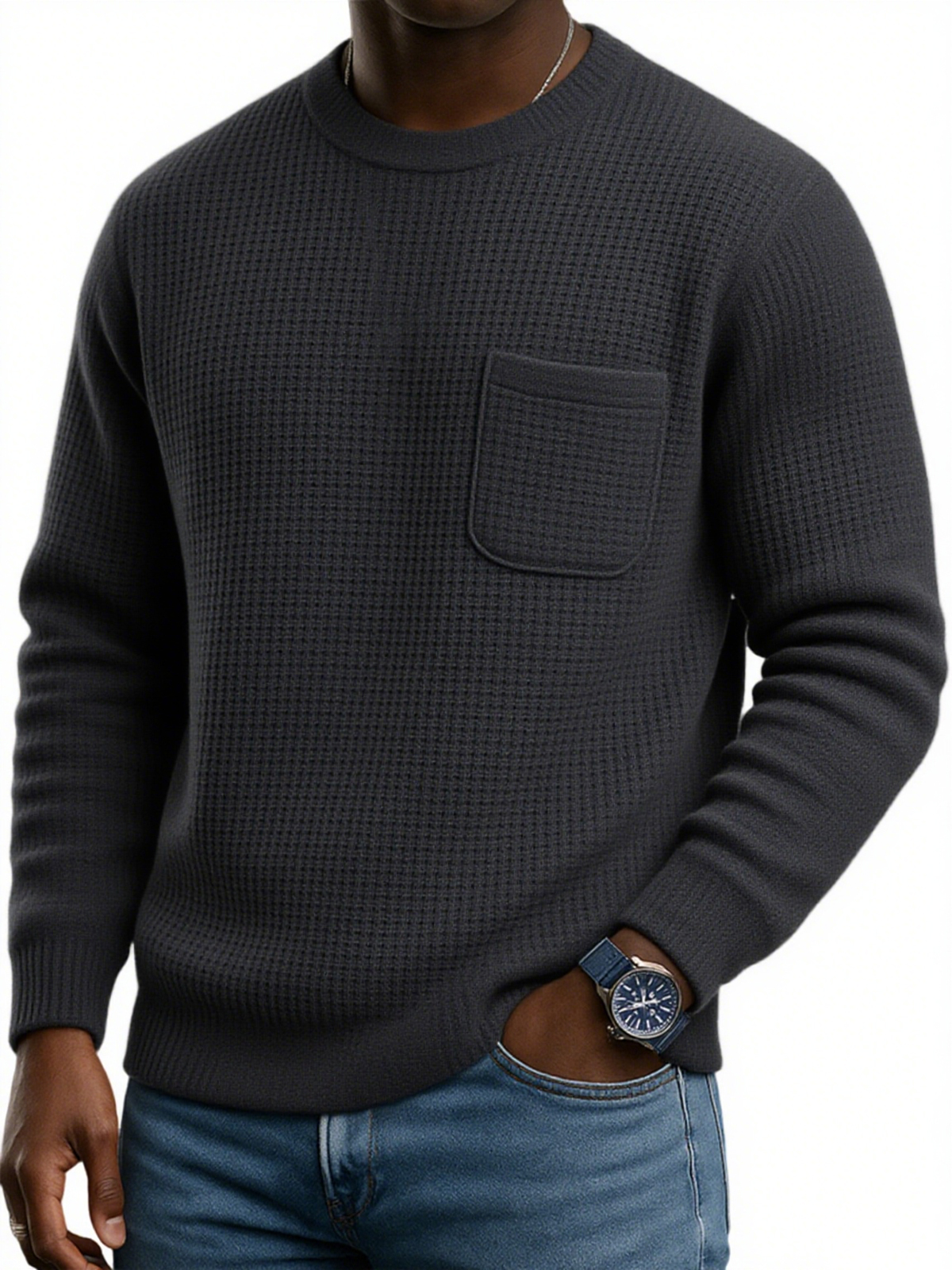 Stylisches Herren-Sweatshirt mit Waffelstruktur und Tasche-deurabatt